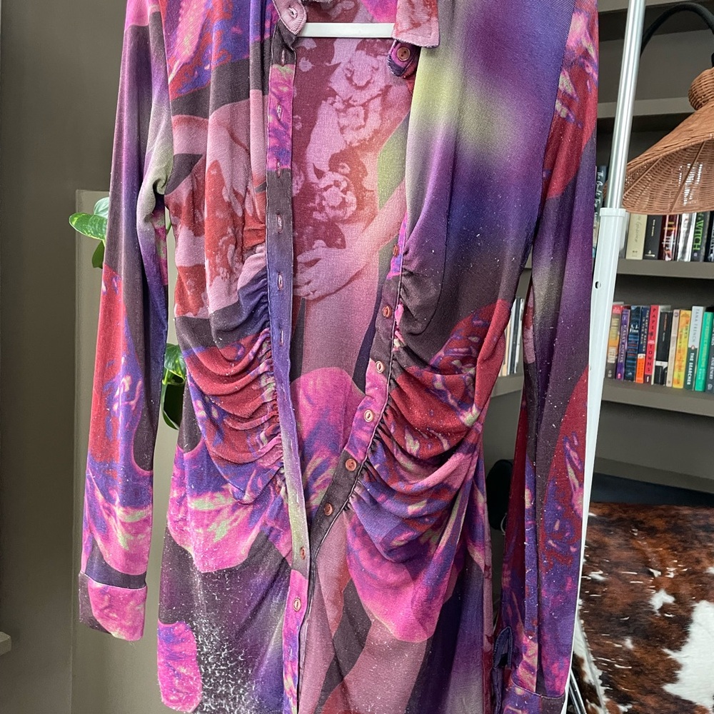 With Jean Long Sleeve Button-Up Mini Dress